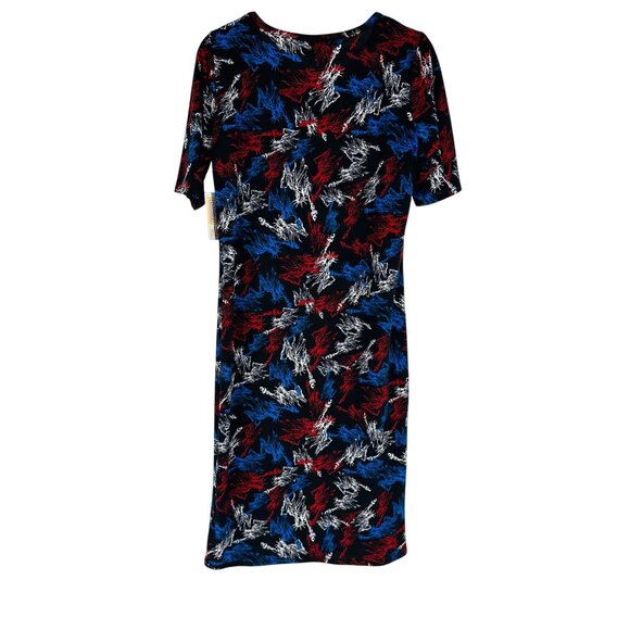 LuLaRoe Juliet Dress Patriotic Black Red Blue White Statue Of Liberty Print L - Picture 2 of 7